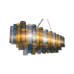 Art Deco Murano Light Blue, Amber and Grey,  Glass Chandelier